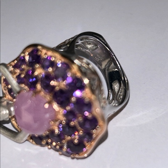 Genuine Amethyst Matte Sterling Rose Gold Accent Ballet Dancer Designer Ring - Picture 8 of 8